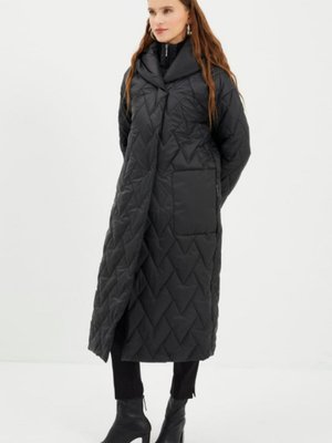 Kapüşonlu Kapitone Siyah Mont