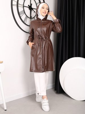 Kahverengi Deri Trenç Kahverengi Deri Trenç