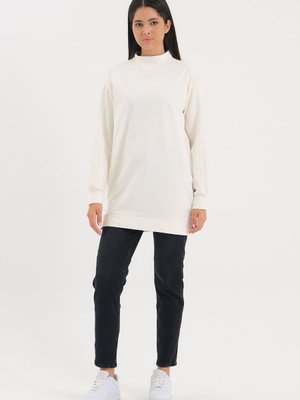 Ekru Bisiklet Yaka Kol Detaylı Basic Örme Sweatshirt Ekru Bisiklet Yaka Kol Detaylı Basic Örme Sweatshirt