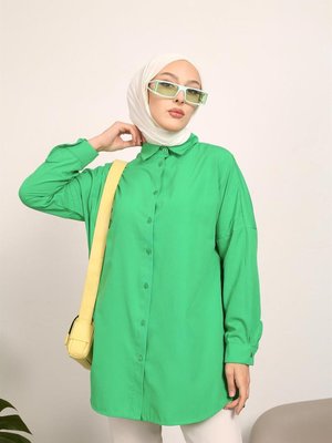 Açık Yeşil Düz Terikoton Salaş Gömlek