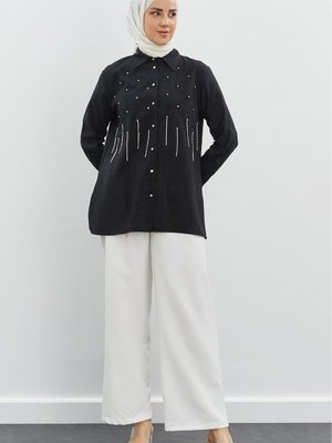 Önü Taşlı Gömlek Siyah Önü Taşlı Gömlek Siyah