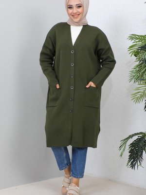 Uzun Triko Hırka Haki