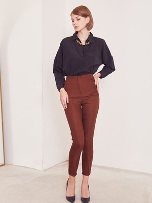 Kahve Ön Dikişli Kumaş Pantolon