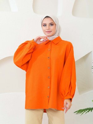 Balon Kol Şanel Gömlek Oranj Balon Kol Şanel Gömlek Oranj
