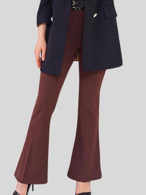 Kahve Düz İspanyol Paça Pantolon