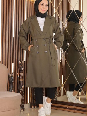 Düğme Detaylı Trençkot Haki