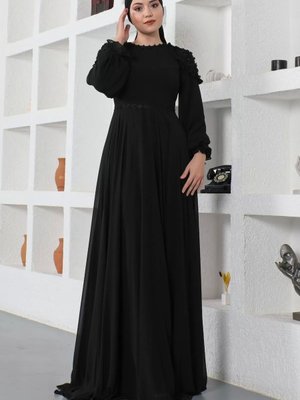 Omuz Detaylı Abiye Elbise Siyah Omuz Detaylı Abiye Elbise Siyah