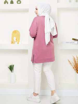 Gül Kurusu Fermuar Detaylı Sweatshirt