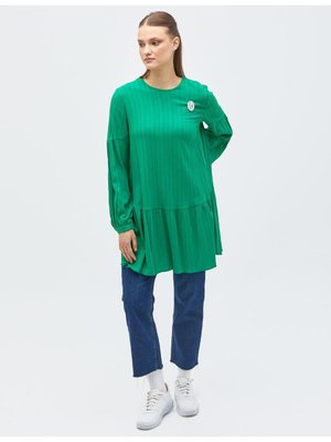 Dökümlü Sıfır Yaka Tunik Çimen Yeşili