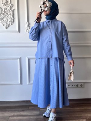 Jasmine Etekli Çizgili Takım Mavi