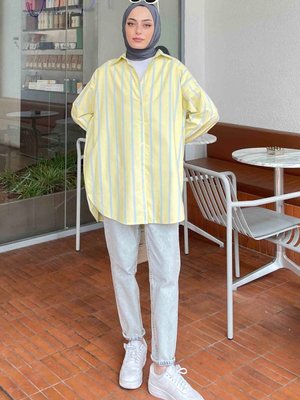 Oversize Kalın Çizgi Detaylı Gömlek Oversize Kalın Çizgi Detaylı Gömlek
