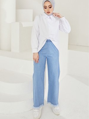 Bel Lastikli Püsküllü Pantolon Mavi Bel Lastikli Püsküllü Pantolon Mavi