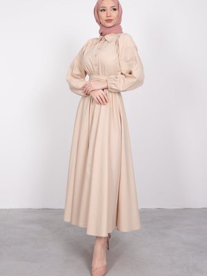 Yaka Düğmeli Kloş Gömlek Elbise