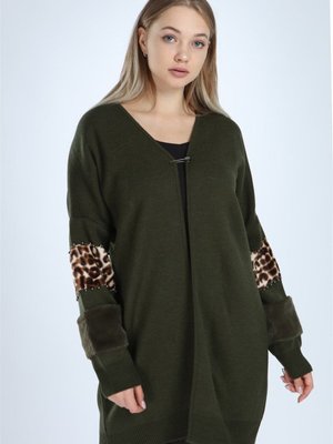 Women Kolları Detaylı Hırka Haki