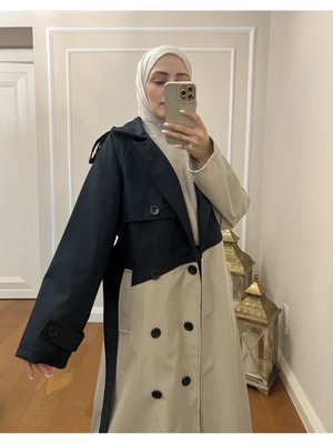 Çift Renk Trençkot Lacivert