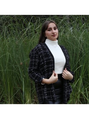 Kareli Dikiş Detaylı Gömlek Tunik Siyah