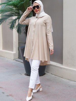 Önden Düğmeli Çan Etek Gömlek Tunik