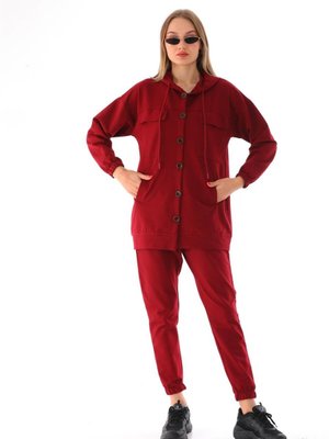 Bordo Büyük Düğmeli Spor Takım