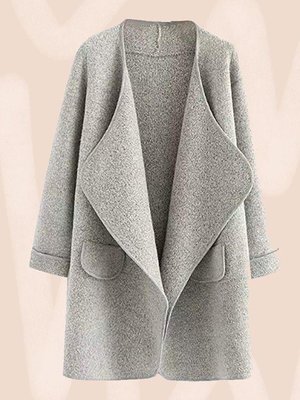 Gri Melanj Kol Katlamalı Biye Detay İnce Kaşe Kaban Gri Melanj Kol Katlamalı Biye Detay İnce Kaşe Kaban