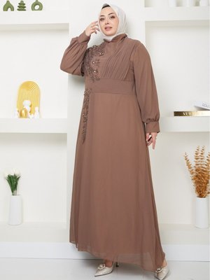 İşlemeli Şifon Abiye Elbise