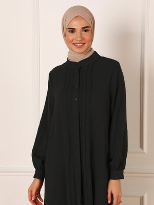 Siyah Nervür Detaylı Aerobin Uzun Tunik