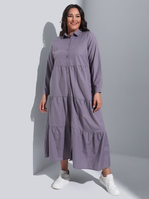 Mor Büyük Beden Hacimli Basic Dokuma Elbise Mor Büyük Beden Hacimli Basic Dokuma Elbise