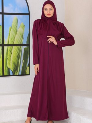 Fermuarlı Kayma Yapmaz Tek Parça Namaz Elbisesi Mürdüm