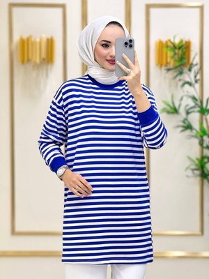 Ince Terletmeyen Kumaş Mevsimlik Çizgili Tunik