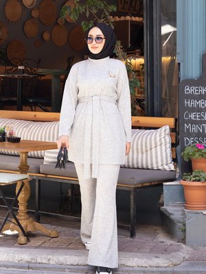 Geyik Broşlu İkili Takım Gri