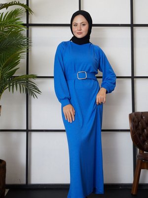 Saks Saç Örgü Reglan Kol Elbise