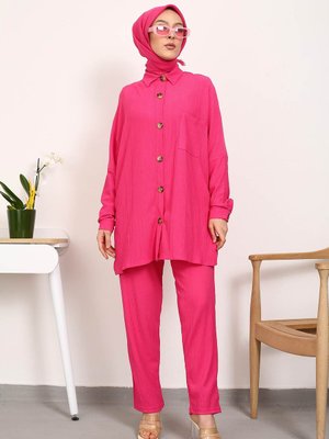 Fuşya Gömlek Yaka Cepli Bürümcük Takım
