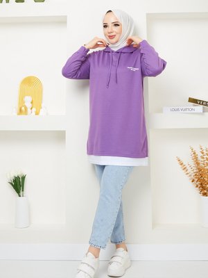 Mor Kapüşonlu Sweatshirt