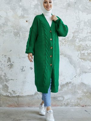 Evia Düğmeli Triko Hırka Yeşil