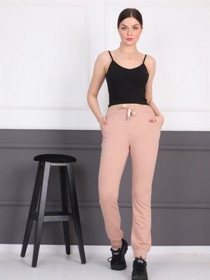 Pudra Eşofman Altı Cepli Ribanalı Bağcıklı Jogger Pantolon Pudra Eşofman Altı Cepli Ribanalı Bağcıklı Jogger Pantolon