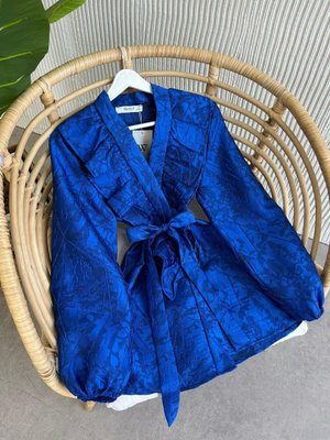 Fırfırlı Jakar Ceket Saks