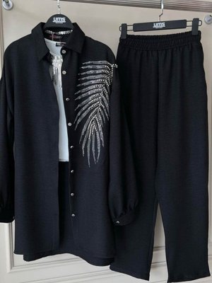 Kadın Gömlek Yaka Keten Takım