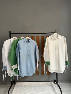 Karen Kardaş Butik Poplin Manşet Detaylı Gömlek Beyaz Yeşil