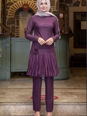 Mor Pırıl Simli Takım