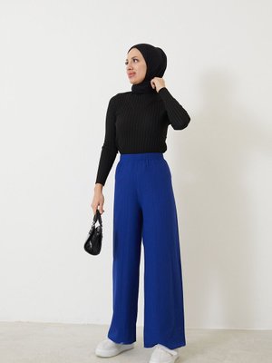 Bel Lastikli Bol Paça Pantolon Saks Bel Lastikli Bol Paça Pantolon Saks