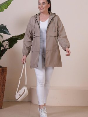 Kadin Buyuk Beden Tesettur Giyim Fermuarlı Trenckot Mevsimlik