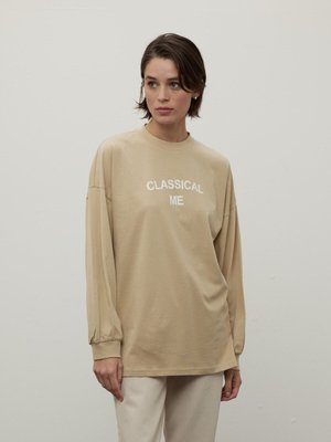 Manşetli Baskılı Sweatshırt Classıcal Bej