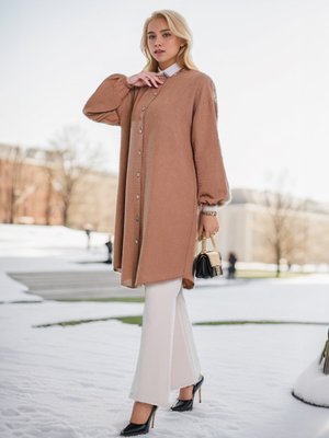 Kahverengi Hakim Yaka Boydan Düğmeli Tunik Kahverengi Hakim Yaka Boydan Düğmeli Tunik