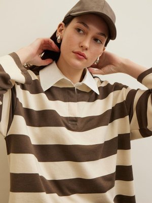 Andy Yakalı Çizgili Sweatshırt Vizon