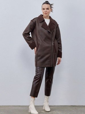 Kahve Nubuk Fermuarlı Kaban