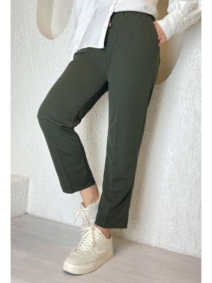 Haki Beli Lastikli Likralı Duble Kumaş Pantolon Haki Beli Lastikli Likralı Duble Kumaş Pantolon