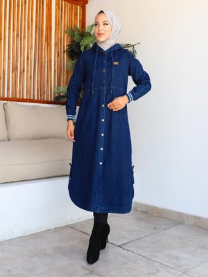 Arma Detaylı Koyu Lacivert Kalın Kot Kap