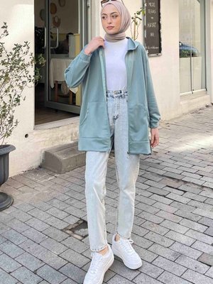 Önü Fermuarlı Kapüşonlu Hırka