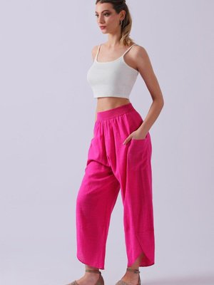 Fuşya Beli Lastikli Çift Cepli Şalvar Pantolon Fuşya Beli Lastikli Çift Cepli Şalvar Pantolon
