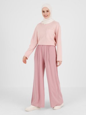 Gül Kurusu Geniş Paça Beli Lastikli Viskon Pantolon Gül Kurusu Geniş Paça Beli Lastikli Viskon Pantolon