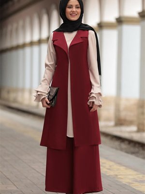 Bordo Merve Yelekli Takım